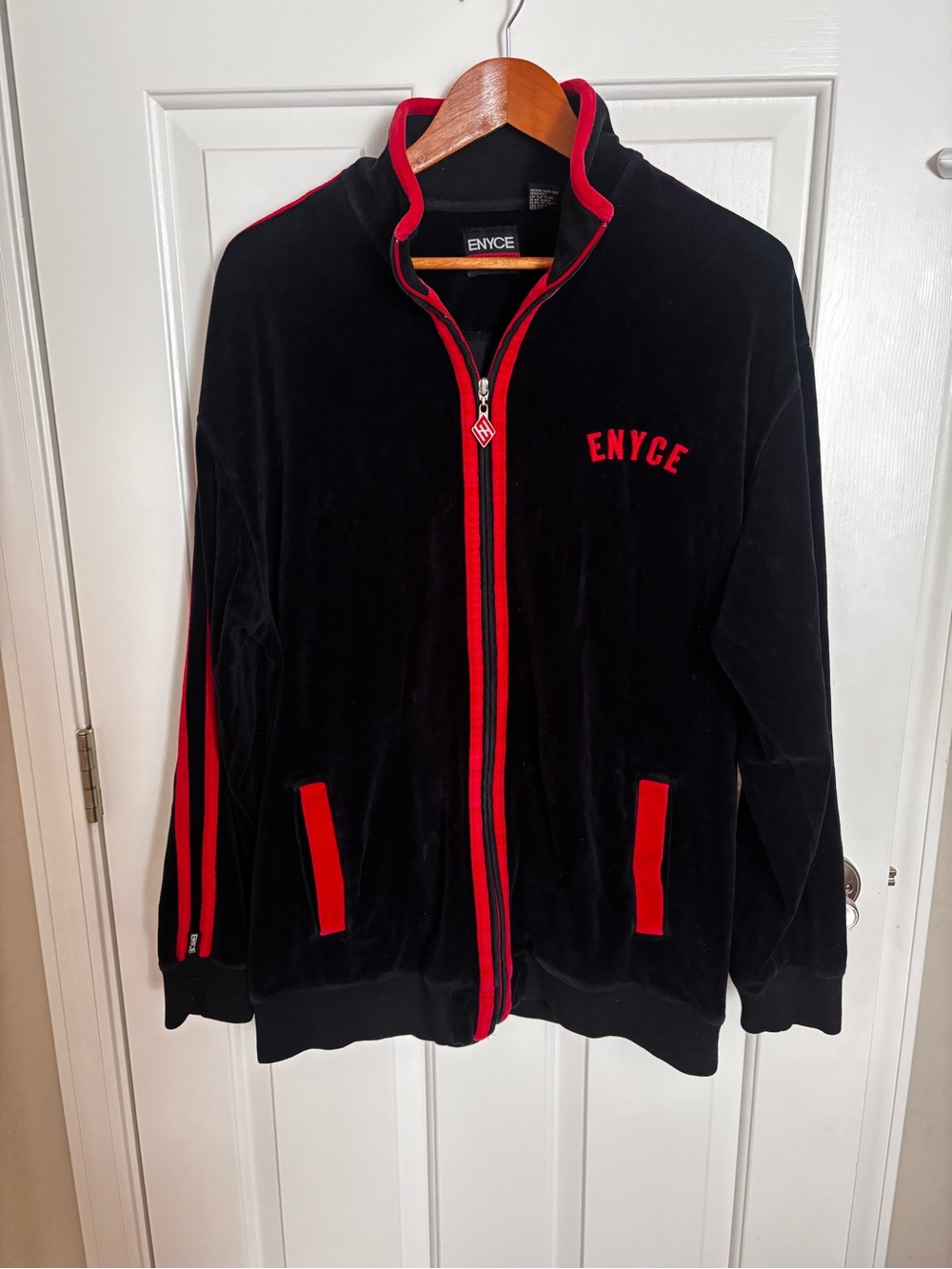 Enyce Black Velour Jacket with Red Trim